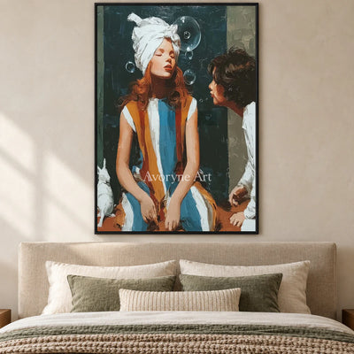 Words in the Air: Green Expressive Figures and Bubbles Wall Art — bedroom black