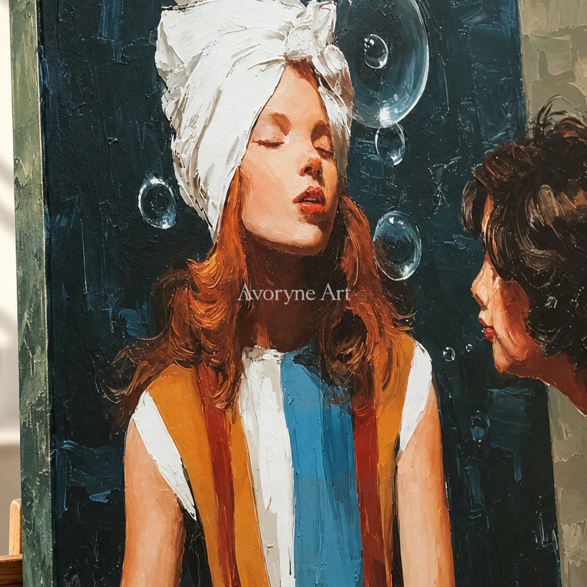 Words in the Air: Green Expressive Figures and Bubbles Wall Art — detail easel