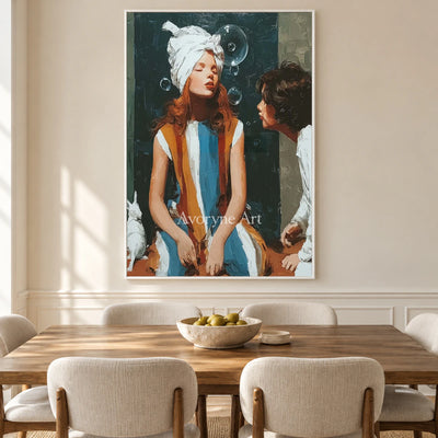 Words in the Air: Green Expressive Figures and Bubbles Wall Art — dining white