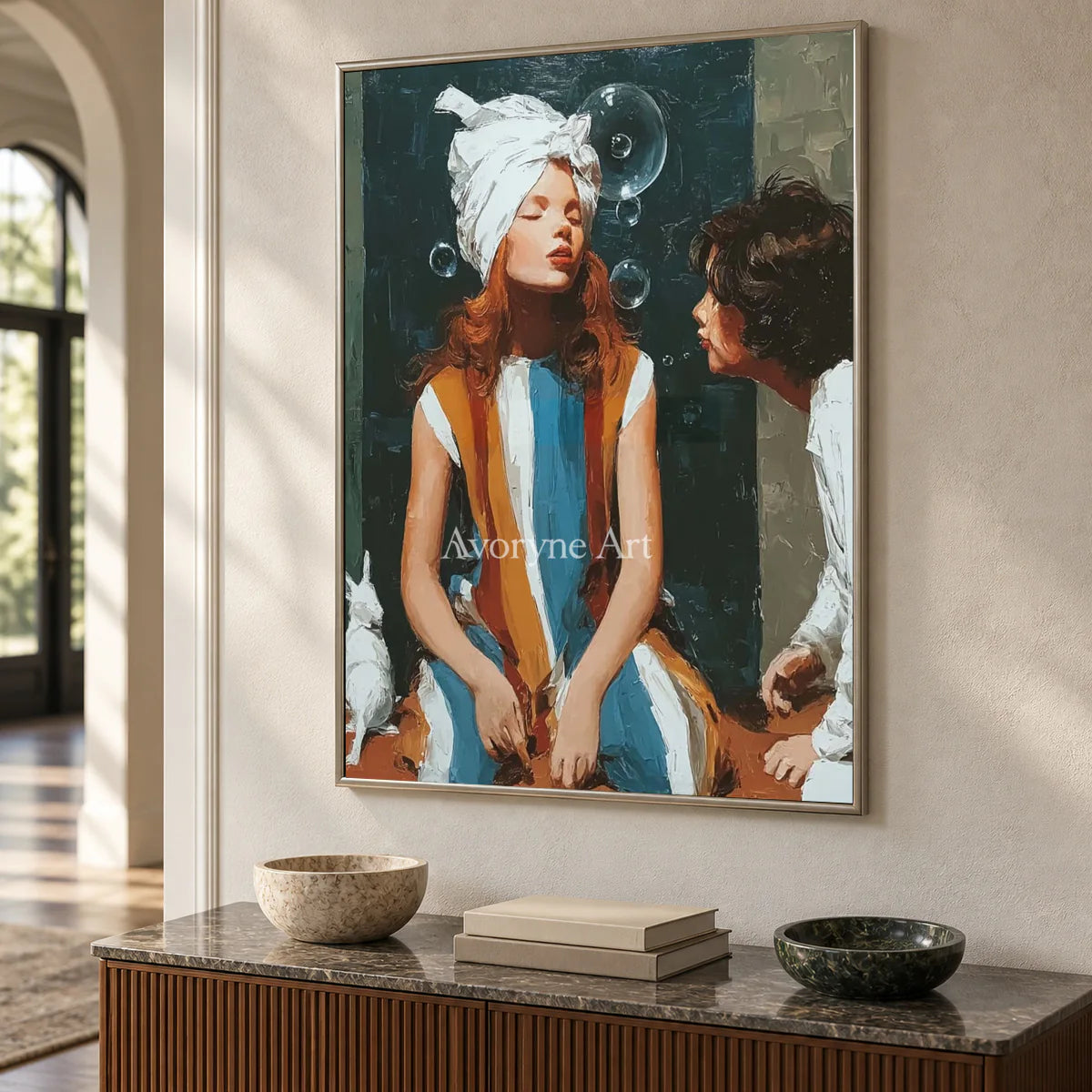 Words in the Air: Green Expressive Figures and Bubbles Wall Art — entry silver