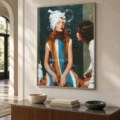 Words in the Air: Green Expressive Figures and Bubbles Wall Art — entry silver