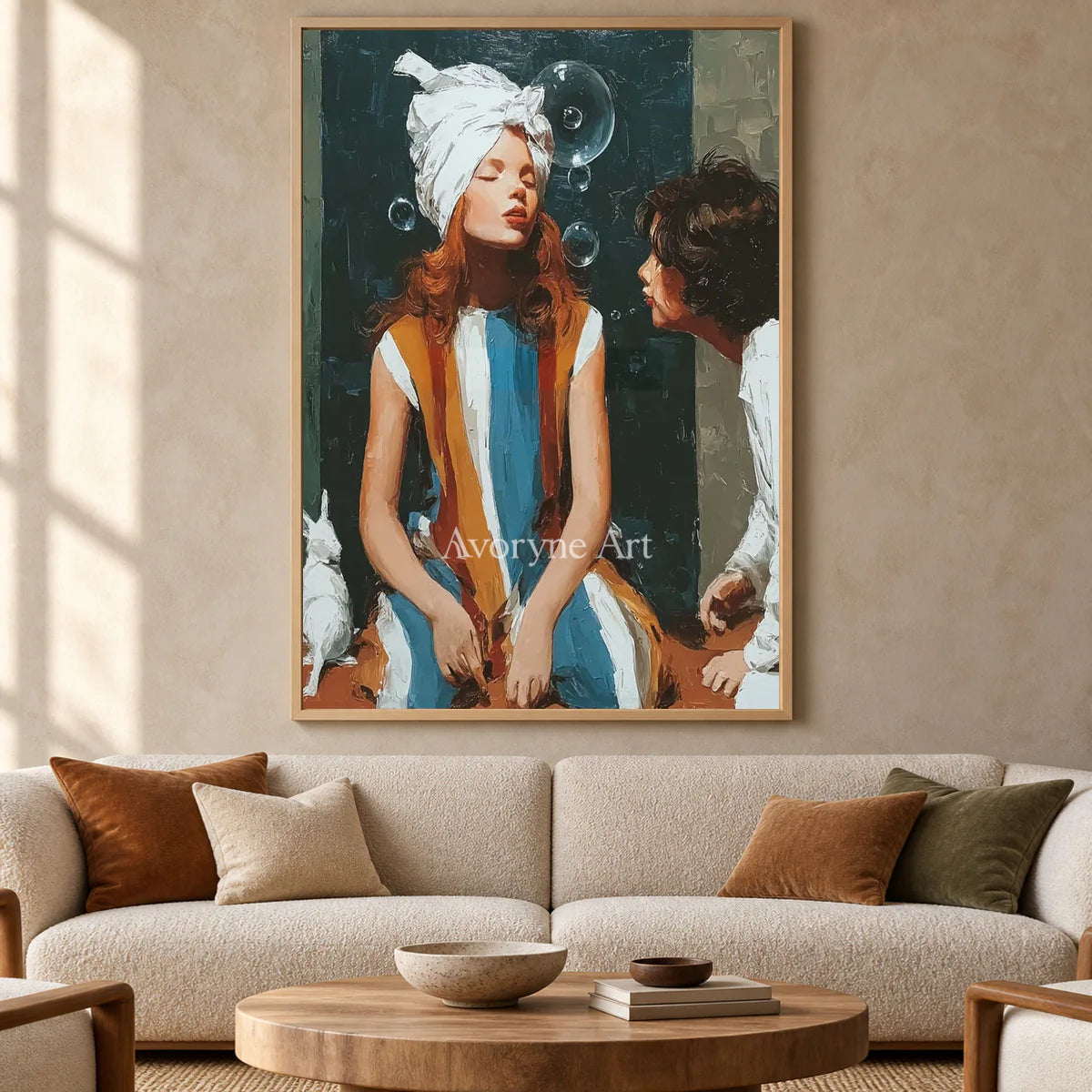 Words in the Air: Green Expressive Figures and Bubbles Wall Art — hotel wood