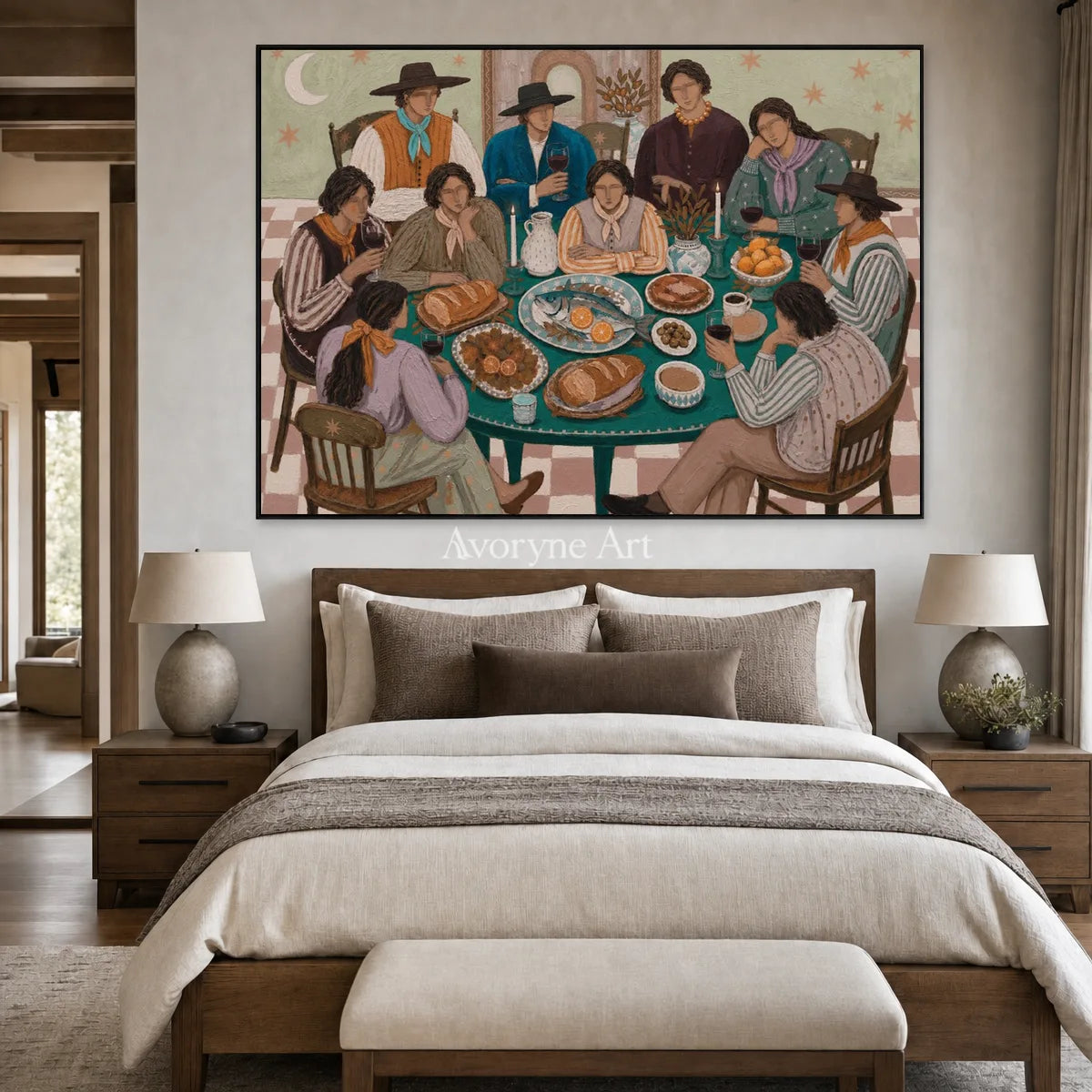Around the Jade Table: Green Family Gathering Wall Art — bedroom black