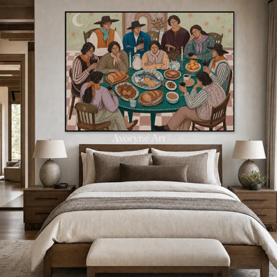 Around the Jade Table: Green Family Gathering Wall Art — bedroom black