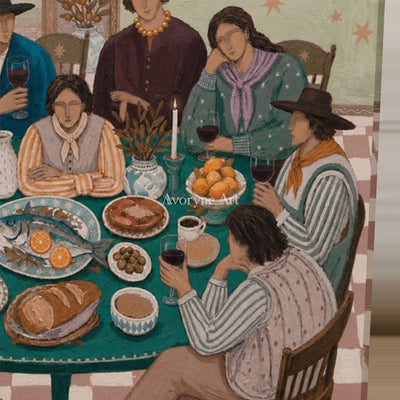 Around the Jade Table: Green Family Gathering Wall Art — detail easel