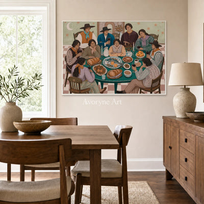 Around the Jade Table: Green Family Gathering Wall Art — dining white