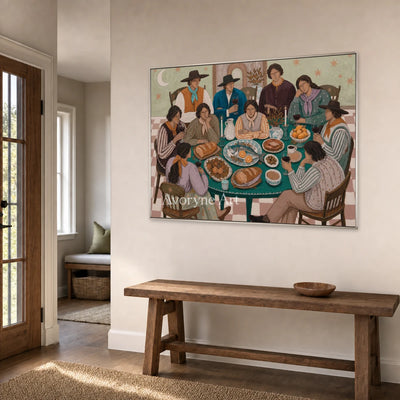 Around the Jade Table: Green Family Gathering Wall Art — entry silver