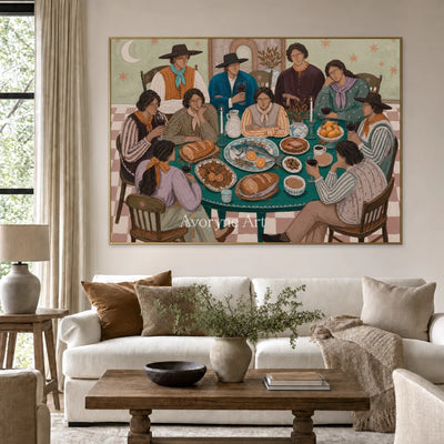 Around the Jade Table: Green Family Gathering Wall Art — living gold