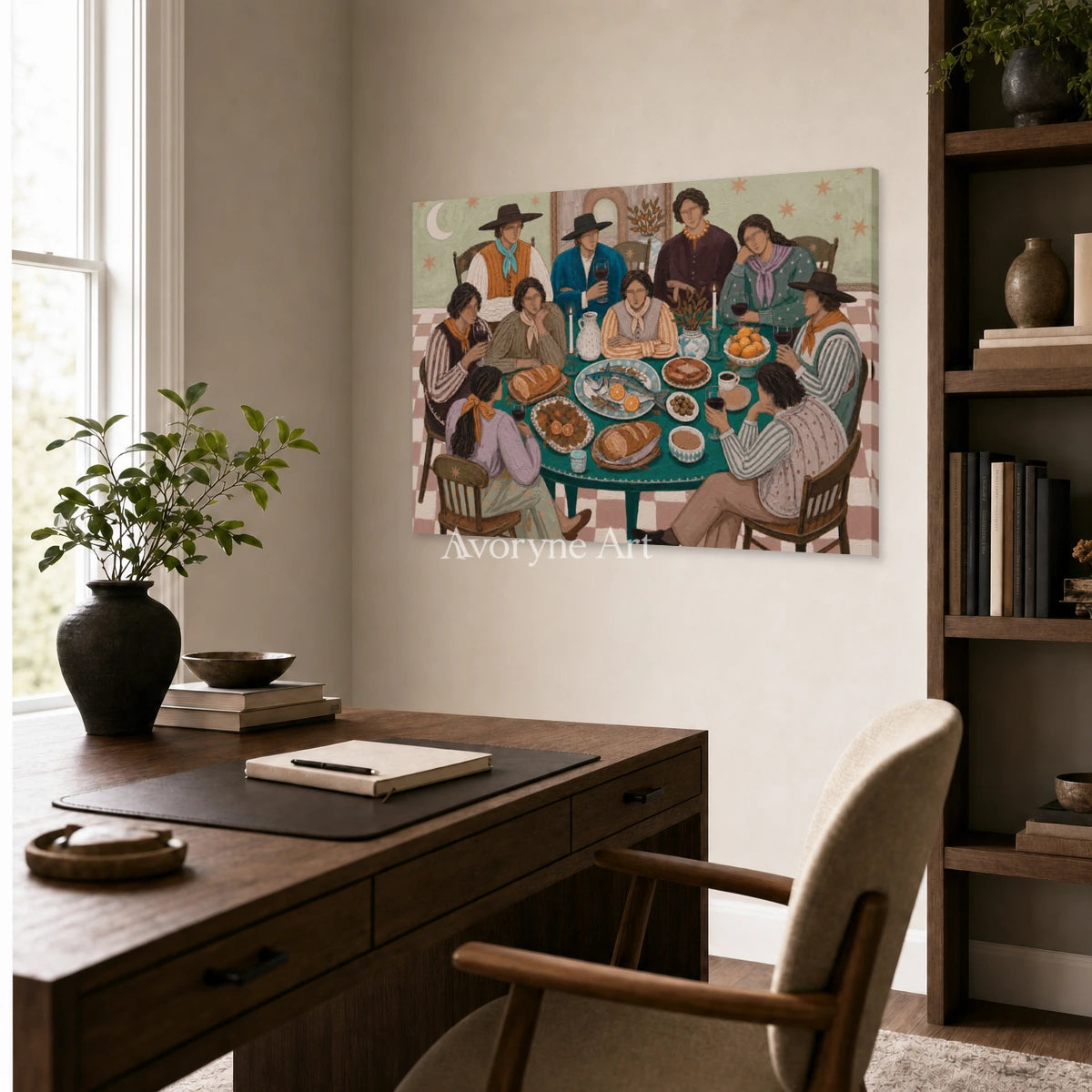 Around the Jade Table: Green Family Gathering Wall Art — office frameless