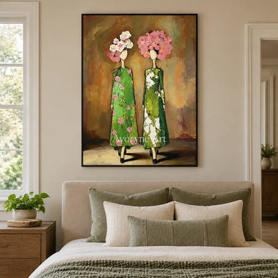 Aster Garland: Green Floral Portraits — bedroom black
