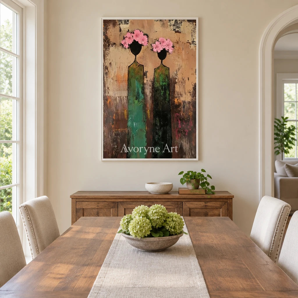 Aster Band: Green Floral Portraits — dining white