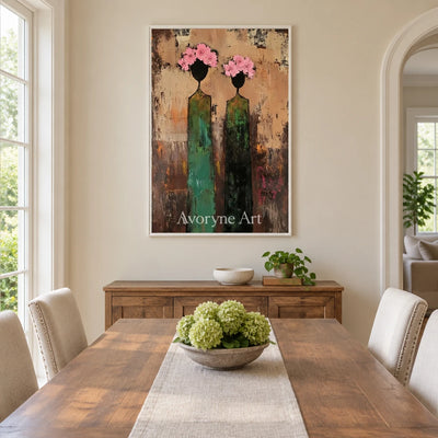Aster Band: Green Floral Portraits — dining white