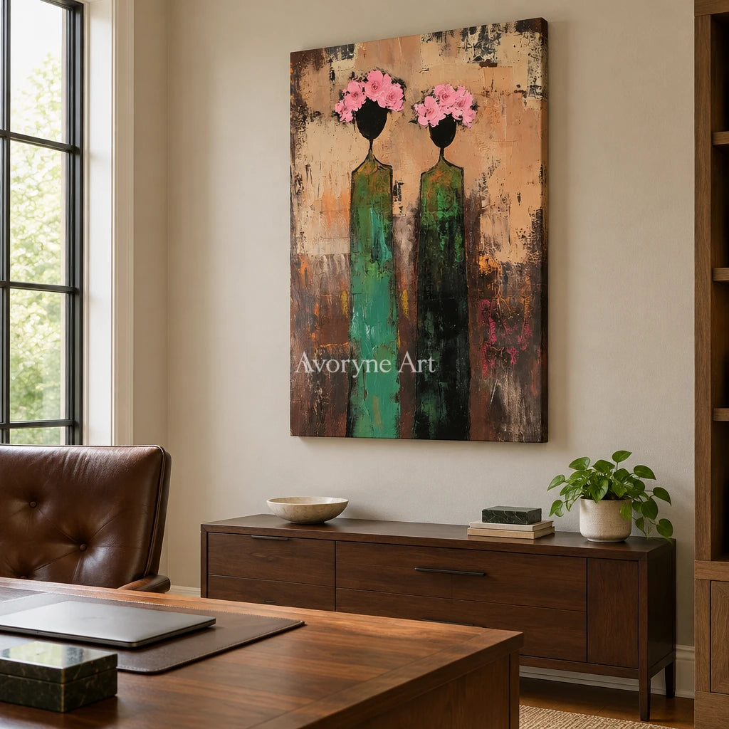 Aster Band: Green Floral Portraits — office frameless