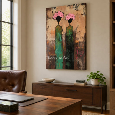 Aster Band: Green Floral Portraits — office frameless