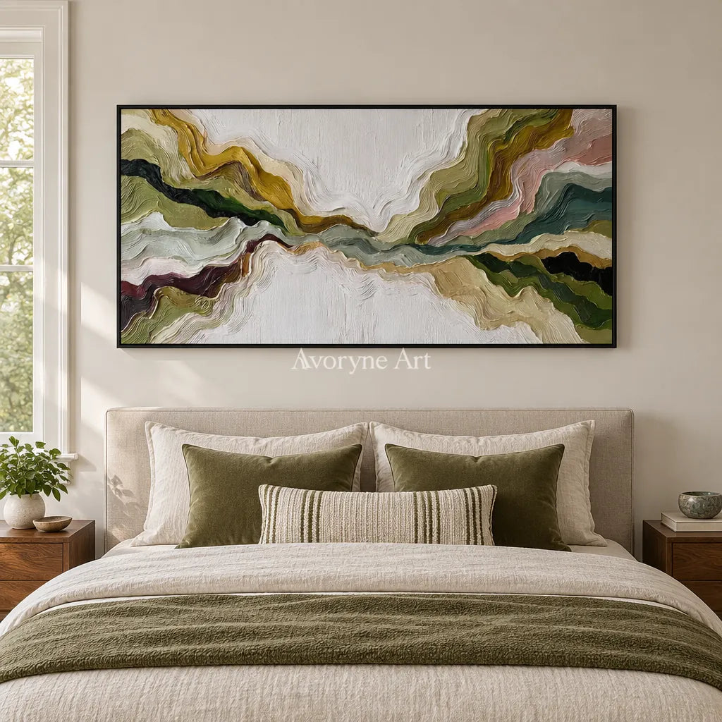 Aster Noon: Green Flowing Layers — bedroom black