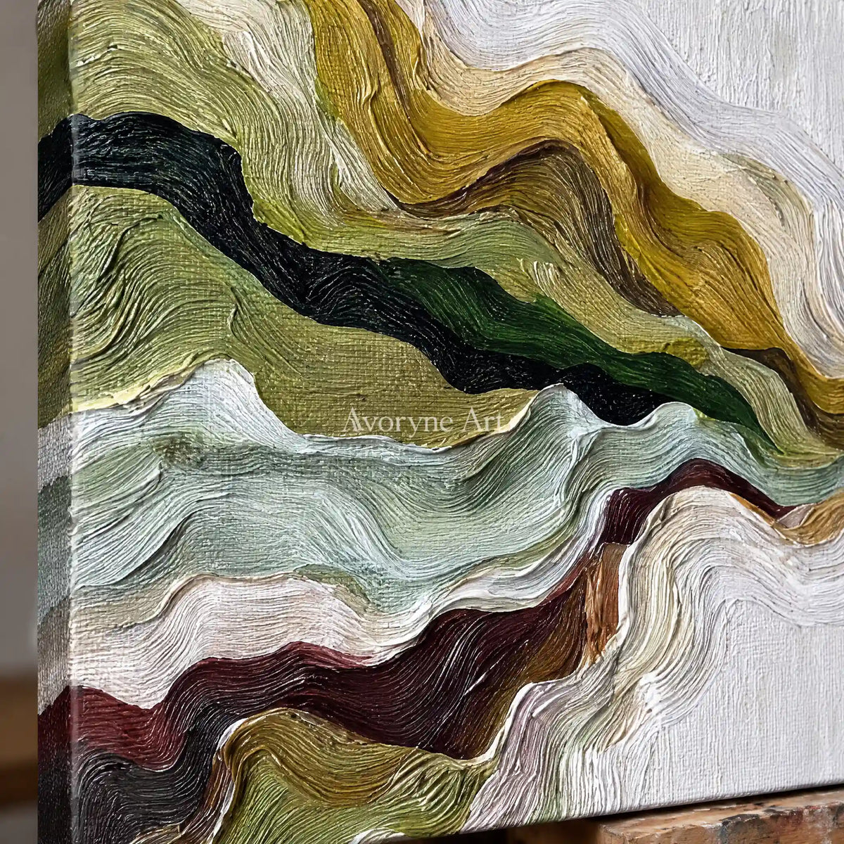 Aster Noon: Green Flowing Layers — detail easel