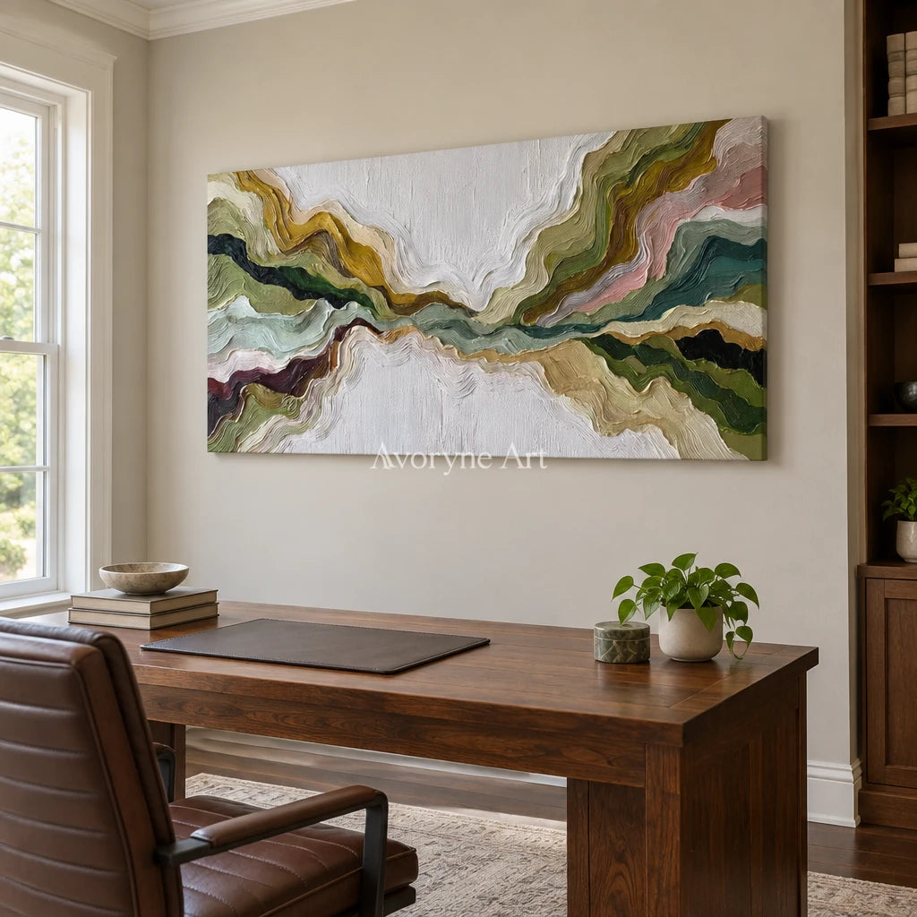 Aster Noon: Green Flowing Layers — office frameless