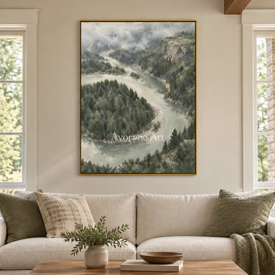 Riverward Pines: Green Forest Landscape Wall Art — living gold