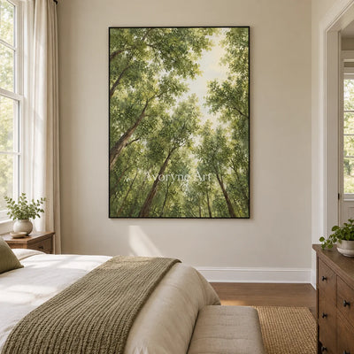 Canopy Ascent: Green Forest Landscape Wall Art — bedroom black
