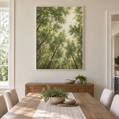 Canopy Ascent: Green Forest Landscape Wall Art — dining white