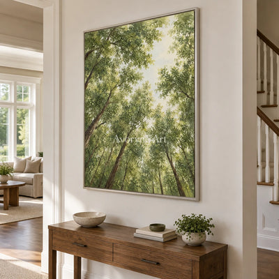 Canopy Ascent: Green Forest Landscape Wall Art — entry silver