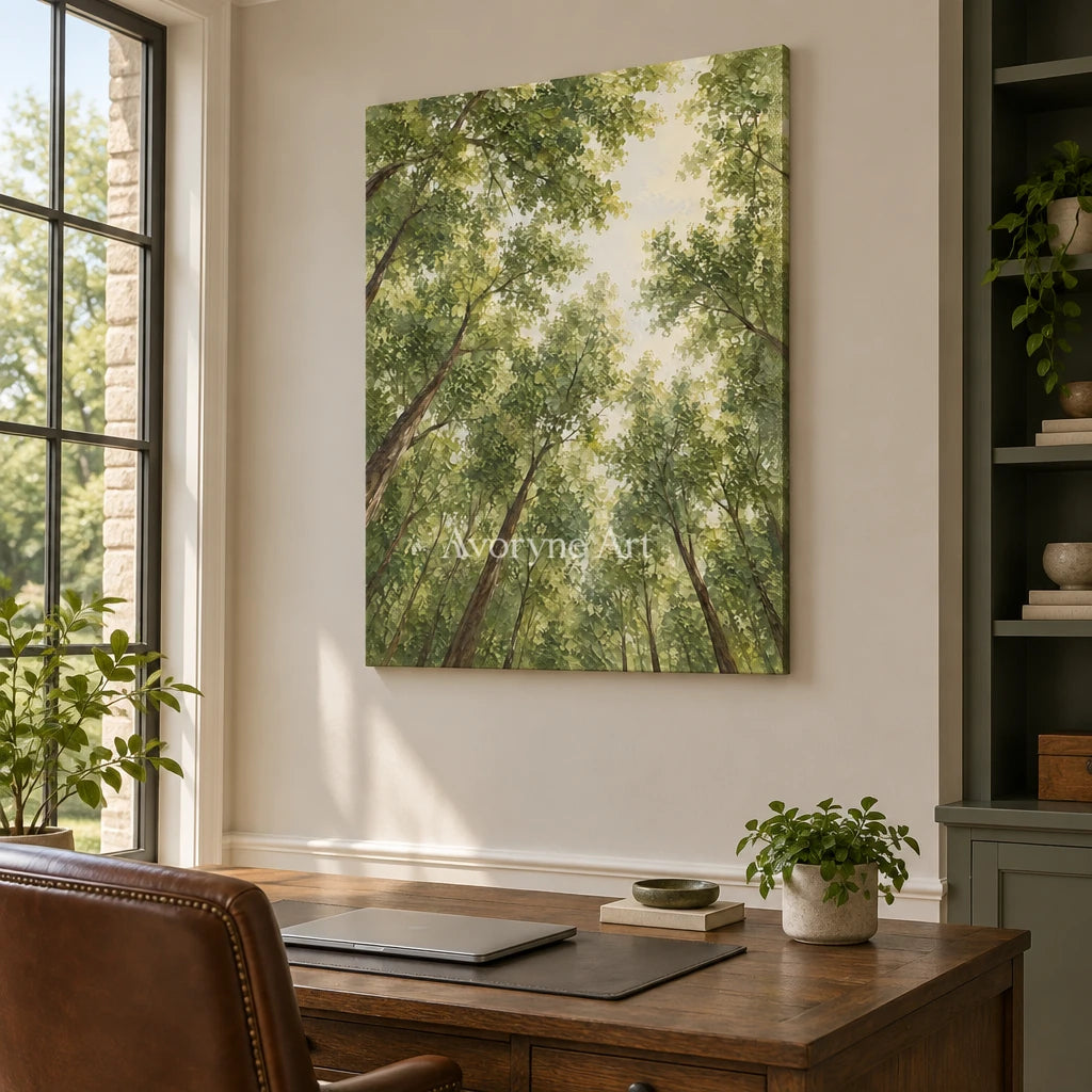 Canopy Ascent: Green Forest Landscape Wall Art — office frameless