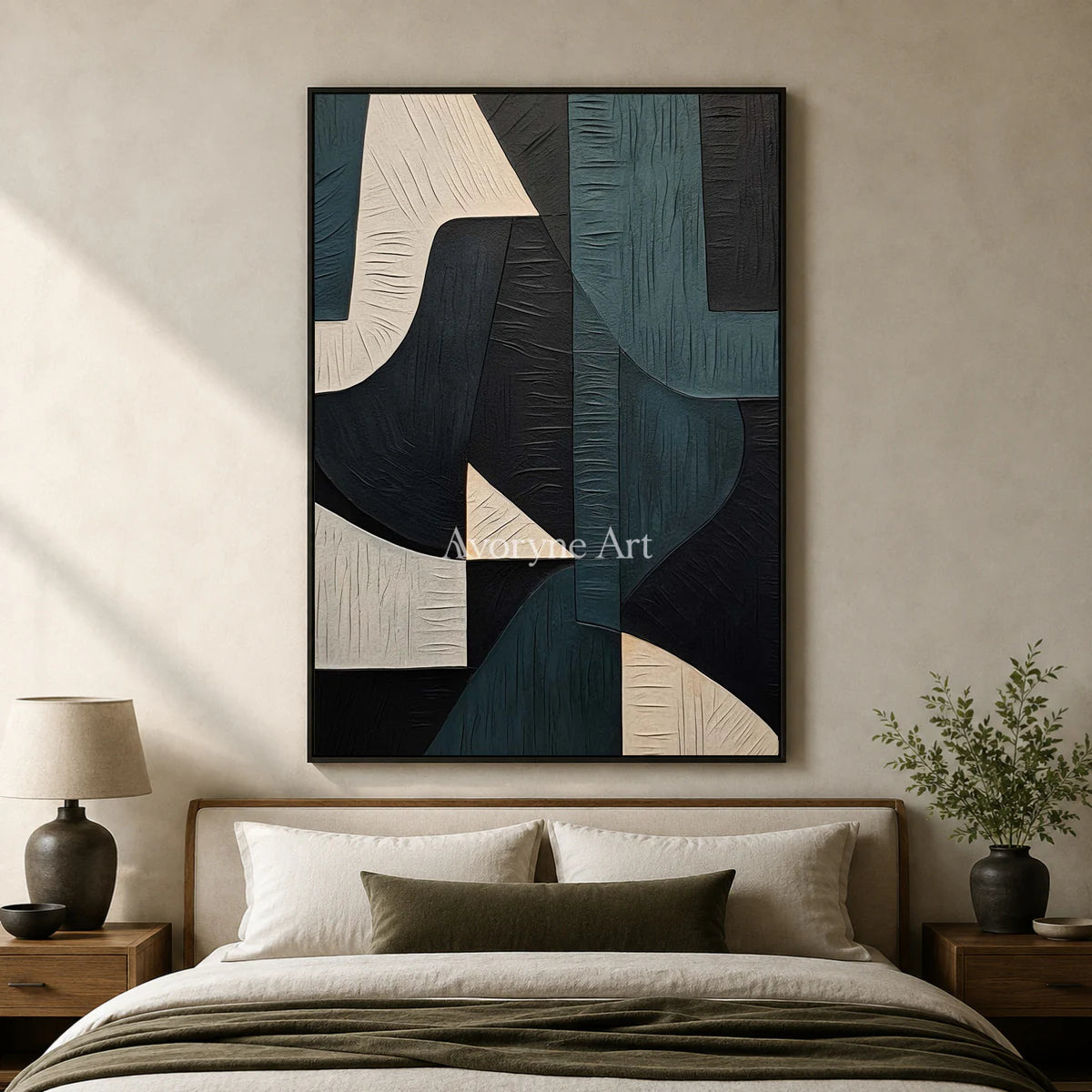 Teal Counterform: Green Geometric Abstract Wall Art — bedroom black
