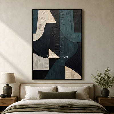 Teal Counterform: Green Geometric Abstract Wall Art — bedroom black