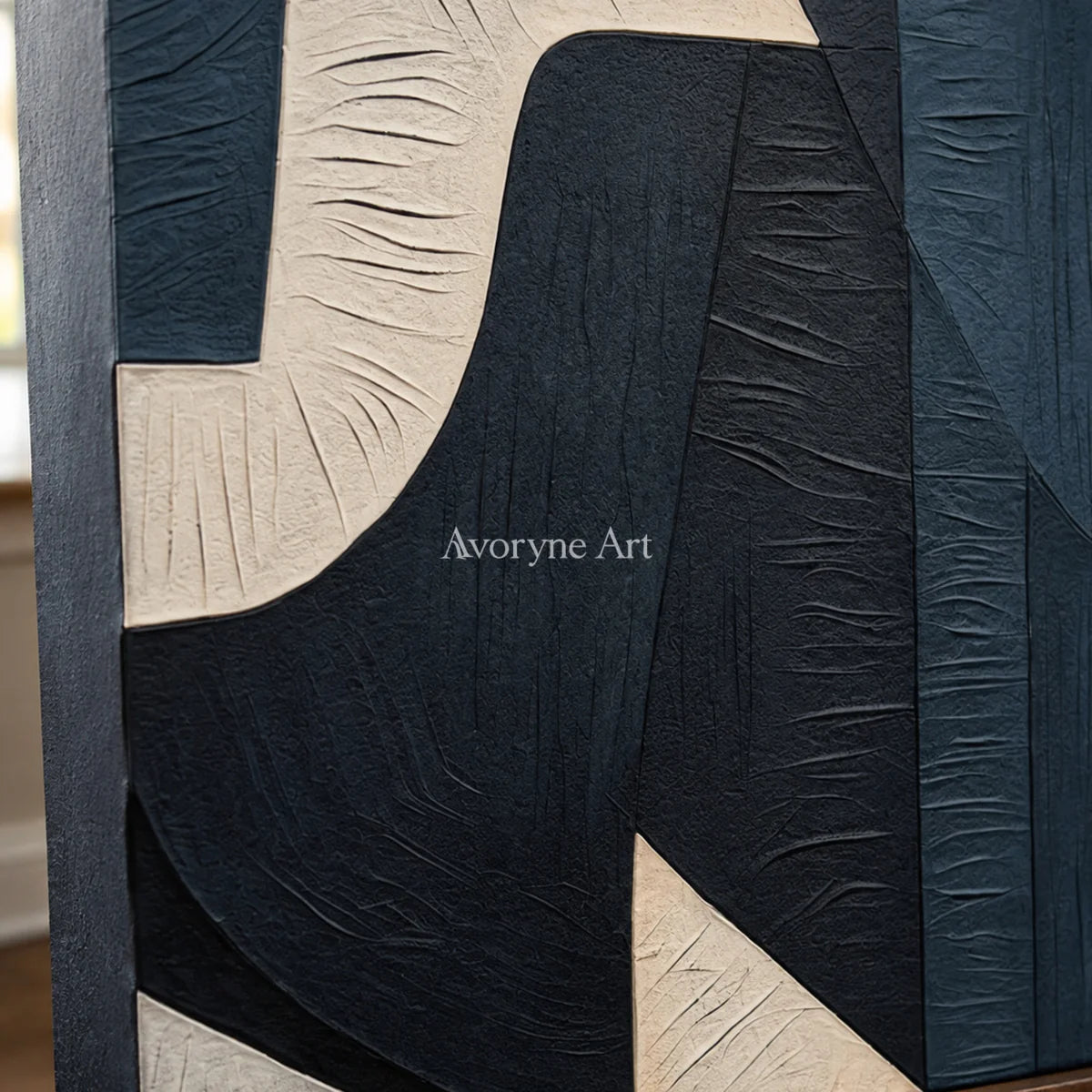 Teal Counterform: Green Geometric Abstract Wall Art — detail easel