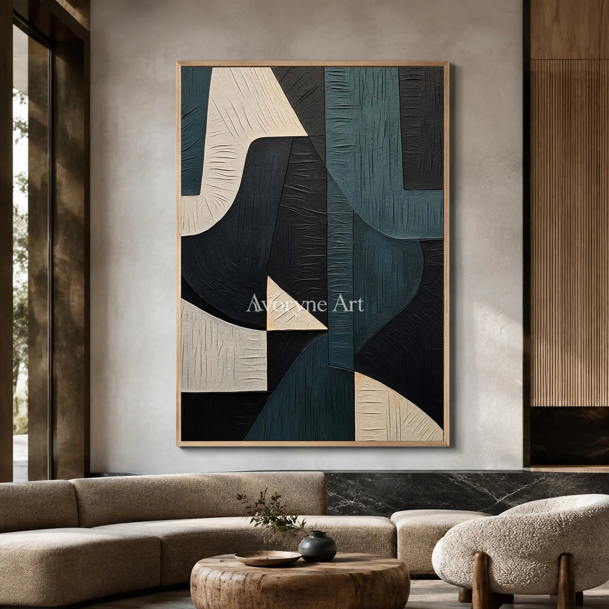 Teal Counterform: Green Geometric Abstract Wall Art — hotel wood