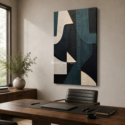 Teal Counterform: Green Geometric Abstract Wall Art — office frameless