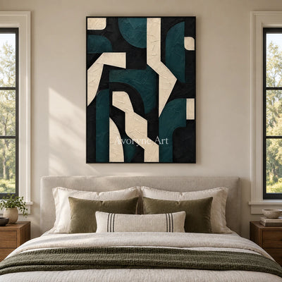 Forest Facets: Green Geometric Abstract Wall Art — bedroom black