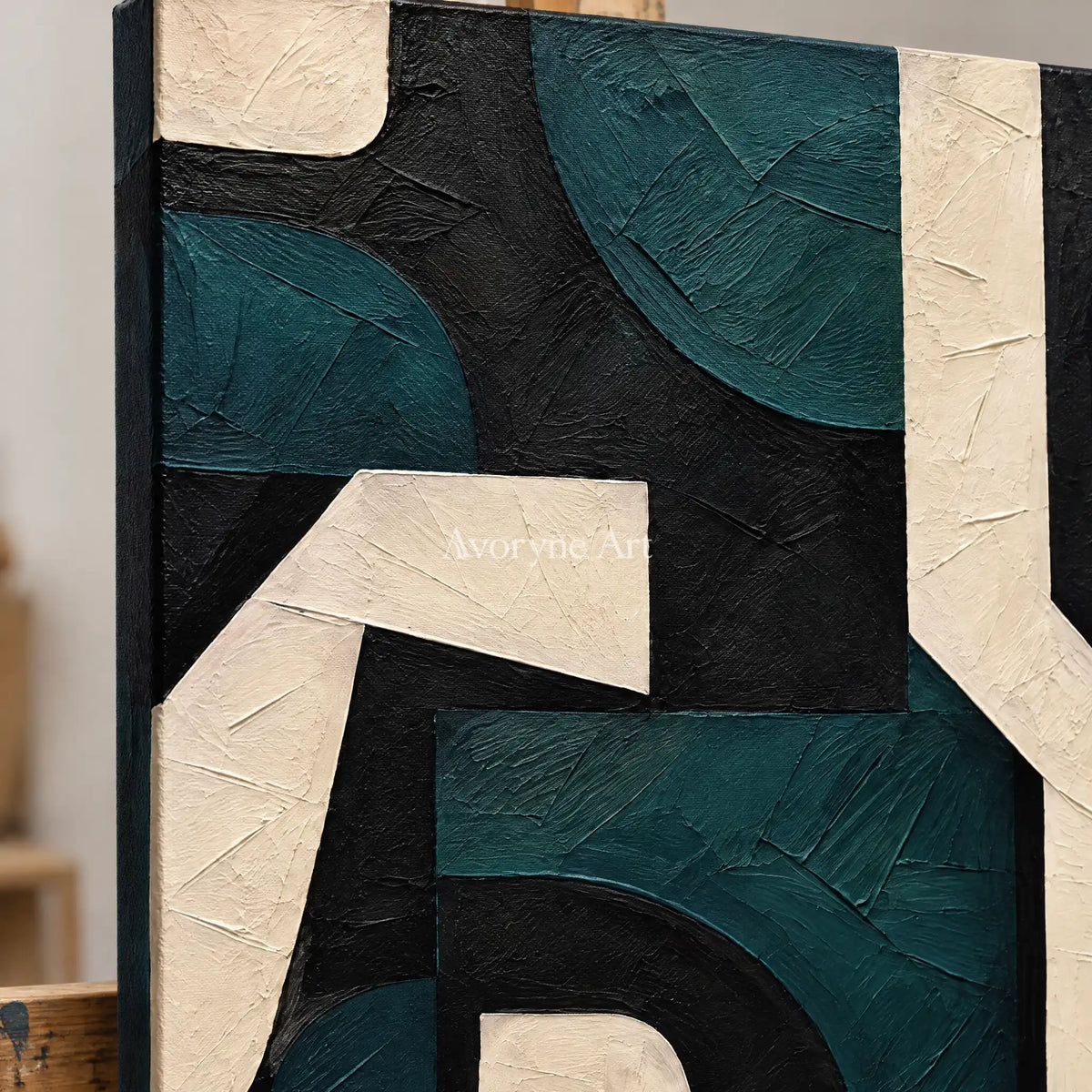 Forest Facets: Green Geometric Abstract Wall Art — detail easel