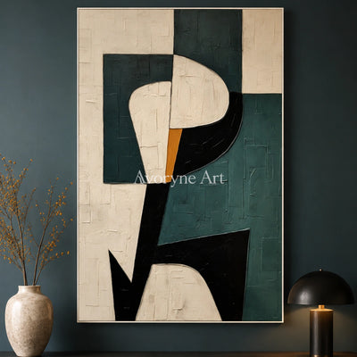 Verdant Geometry: Green Geometric Minimalist Wall Art - dining room white frame