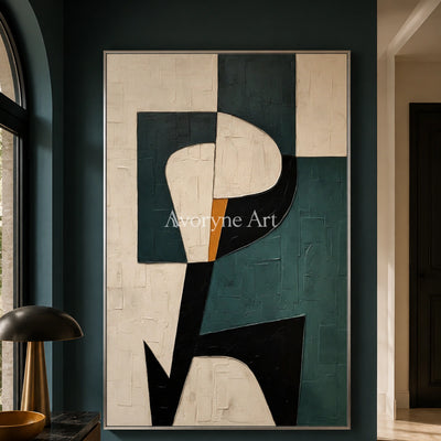 Verdant Geometry: Green Geometric Minimalist Wall Art - entryway silver frame