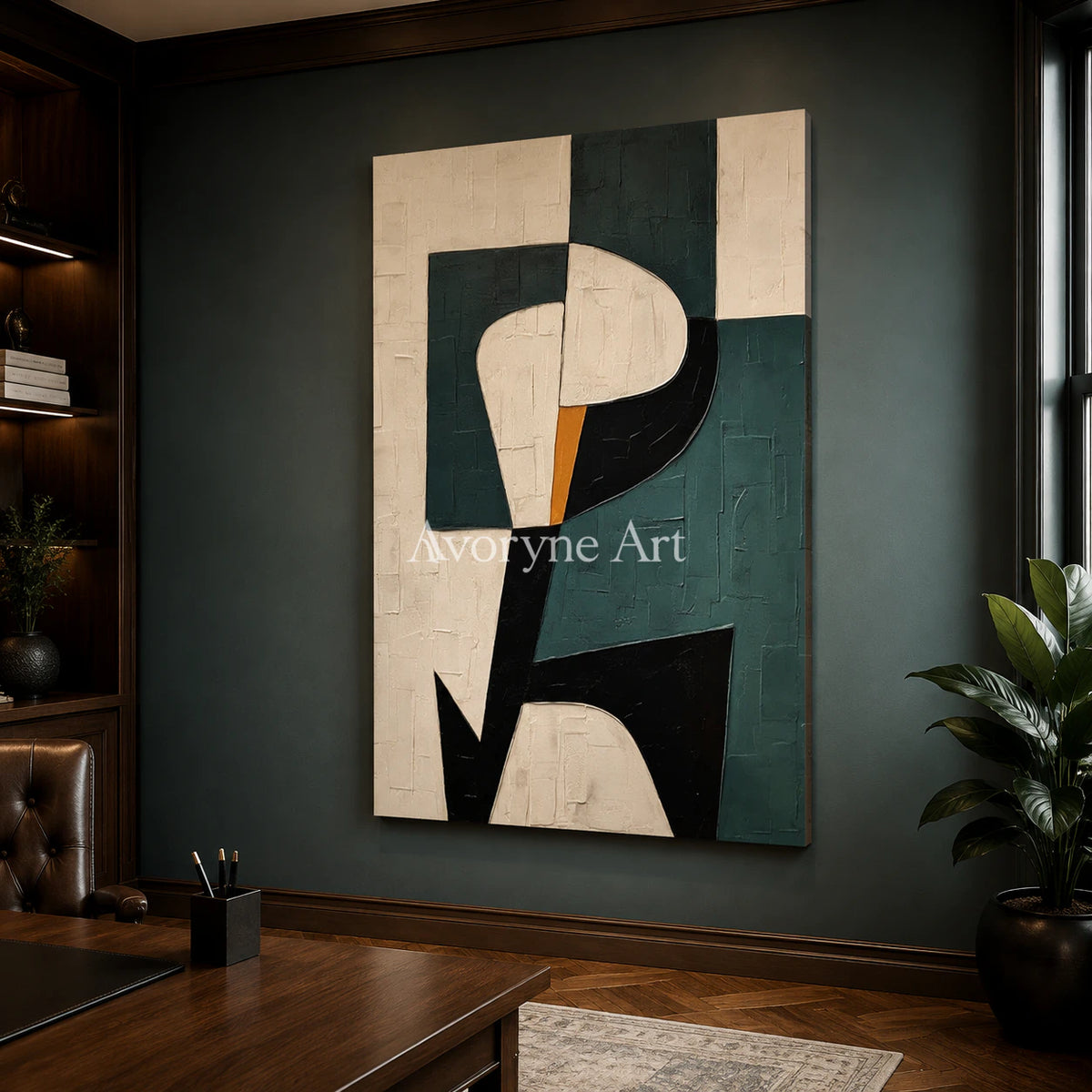 Verdant Geometry: Green Geometric Minimalist Wall Art - office frameless