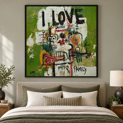 Kinship in Marks: Green Graffiti Figure Wall Art — bedroom black