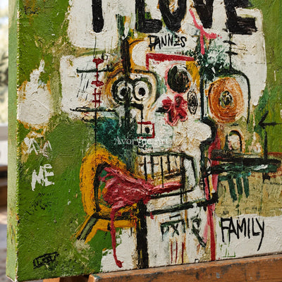 Kinship in Marks: Green Graffiti Figure Wall Art — detail easel