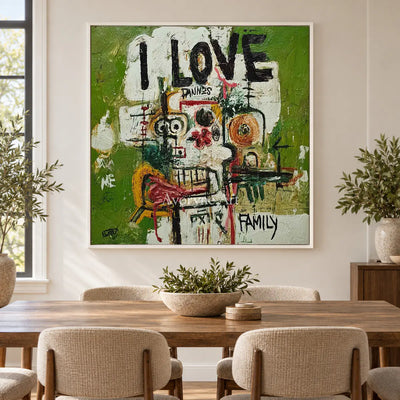 Kinship in Marks: Green Graffiti Figure Wall Art — dining white