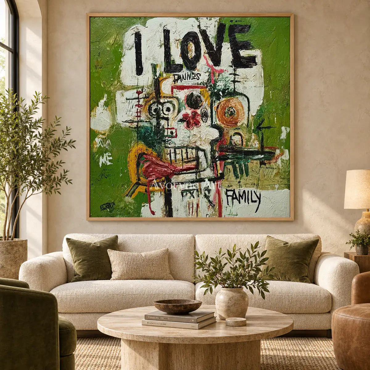 Kinship in Marks: Green Graffiti Figure Wall Art — hotel wood