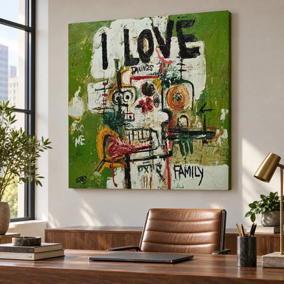 Kinship in Marks: Green Graffiti Figure Wall Art — office frameless