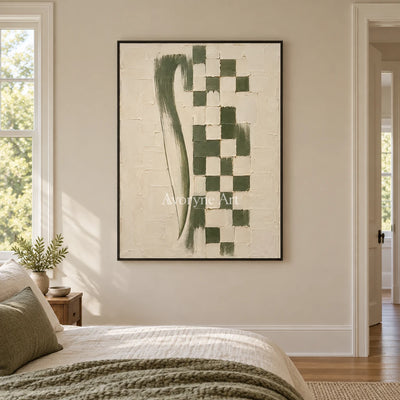 Olive Cadence: Green Grid Textured Wall Art Wall Art — bedroom black