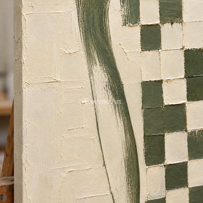Olive Cadence: Green Grid Textured Wall Art Wall Art — detail easel