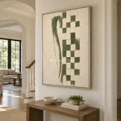 Olive Cadence: Green Grid Textured Wall Art Wall Art — entry silver