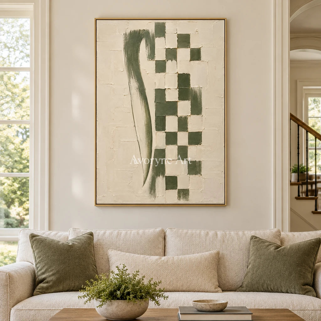 Olive Cadence: Green Grid Textured Wall Art Wall Art — living gold