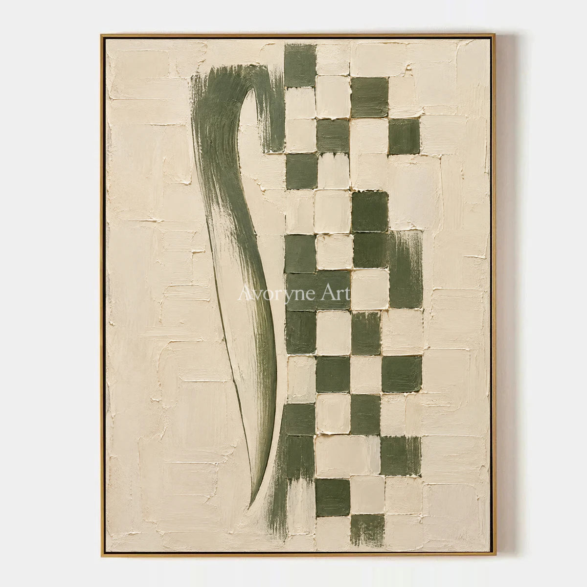 Olive Cadence: Green Grid Textured Wall Art Wall Art — primary