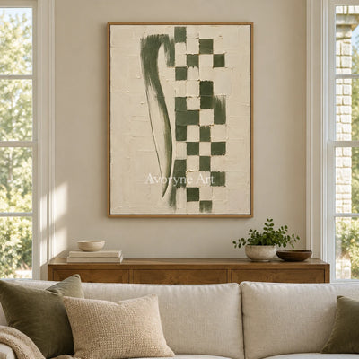Olive Cadence: Green Grid Textured Wall Art Wall Art — villa wood