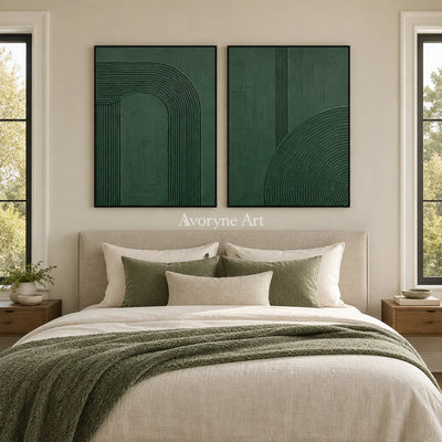 Forest Contours: Green Grooved Diptych Wall Art — bedroom black