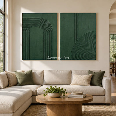 Forest Contours: Green Grooved Diptych Wall Art — living gold