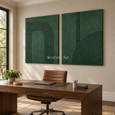 Forest Contours: Green Grooved Diptych Wall Art — office frameless